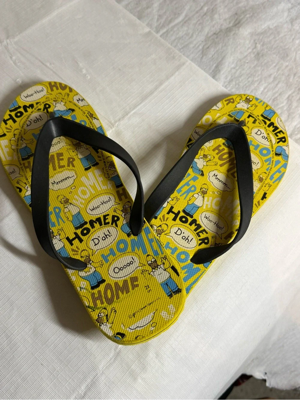 Yellow Homer Graphic Flip-Flop Sandals with Black Straps